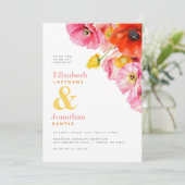 モダン ピーチ ピンク オレンジ イエロー ポピー ウェディング 招待状 (スタンド正面)