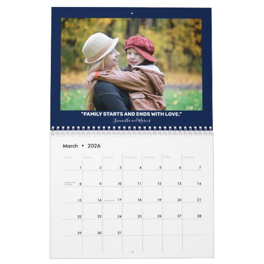 モダン&ファエレガントミリ引用文12ヶ月写真 カレンダー (3月 2026)