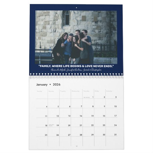 モダン&ファエレガントミリ引用文12ヶ月写真 カレンダー (1月 2026)