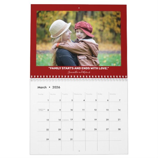 モダン&ファエレガントミリ引用文12ヶ月写真 カレンダー (3月 2026)