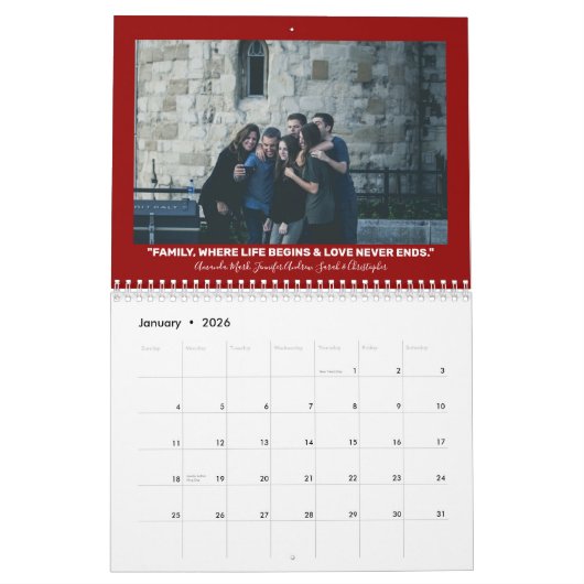 モダン&ファエレガントミリ引用文12ヶ月写真 カレンダー (1月 2026)