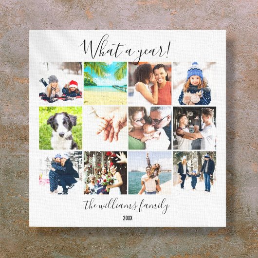 モダン ファミリー 12 枚の写真のコラージュ 1 年を振り返って キャンバスプリント