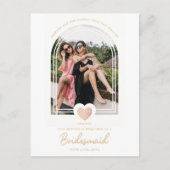 モダン ファンシー ブライズメイド ピンク ハート フォト プロポーズ ポストカード (正面)