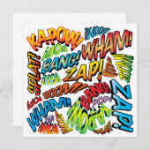 モダン ファン カラフル コミックブック タイポグラフィ 招待状 (正面/裏面)