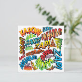 モダン ファン カラフル コミックブック タイポグラフィ 招待状 (スタンド正面)