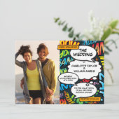 モダン ファン カラフル コミック ブック フォト ウェディング 招待状 (スタンド正面)