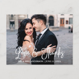 モダン ファン カリグラフィー ラブ アンド サンクス ウェディング ポストカード