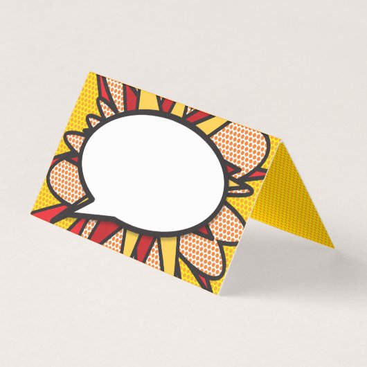 モダン ファン コミック ブック ウェディング プレース カード (正面)