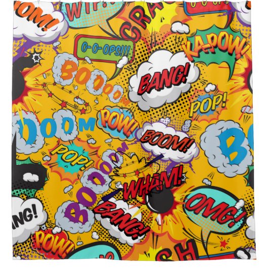 モダン・ファン・コミック・ブック・ポップ・アート・エクスプロージョンズ シャワーカーテン (正面)