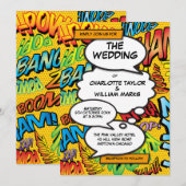 モダン ファン タイポグラフィック デザイナー コミック ウェディング 招待状 (正面/裏面)