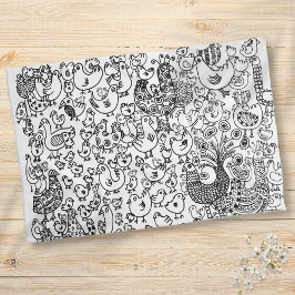 モダン ファン バーズ ブラックアンドホワイト パターン キッチンタオル