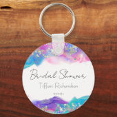 モダン ファン レインボー アルコール インク ゴールド グリッター キーホルダー (正面)