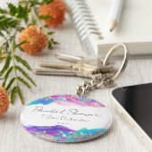 モダン ファン レインボー アルコール インク ゴールド グリッター キーホルダー (側面)