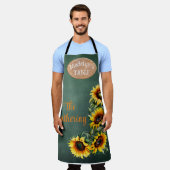 モダン ファームハウス ひまわり ボタニカル パーソナライズド エプロン (着用した状態)