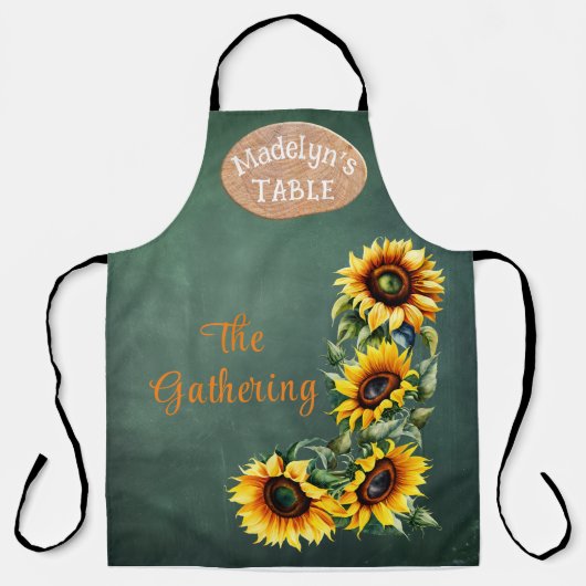 モダン ファームハウス ヒマワリ ボタニカル 個人名入れ エプロン (正面)