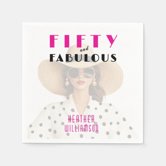 モダン フィフティ アンド ファビュラス ピンク ブラック スタンダードカクテルナプキン (正面)