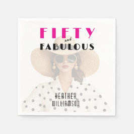 モダン フィフティ アンド ファビュラス ピンク ブラック スタンダードカクテルナプキン