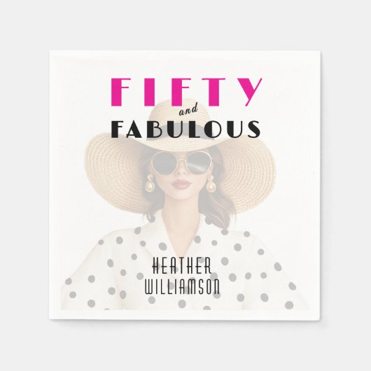 モダン フィフティ アンド ファビュラス ピンク ブラック スタンダードカクテルナプキン (正面)