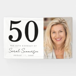 モダン・フィフティ・ブラックホワイト写真 50歳の誕生日パーティー 横断幕