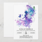 モダン フェアリーコア バースデー 招待状 (正面/裏面)