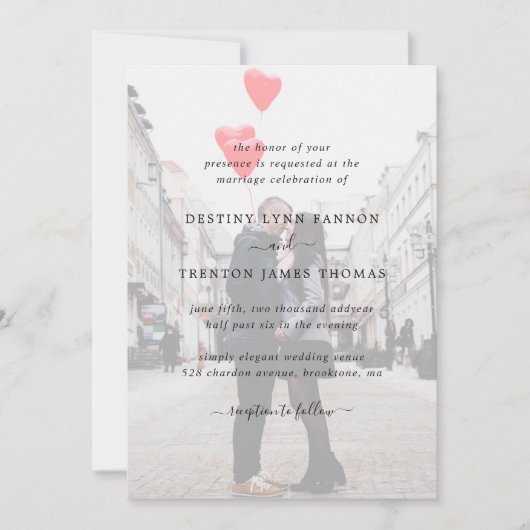 モダン+フェイクベラム+フォト+オールインワン結婚式 招待状 (正面)