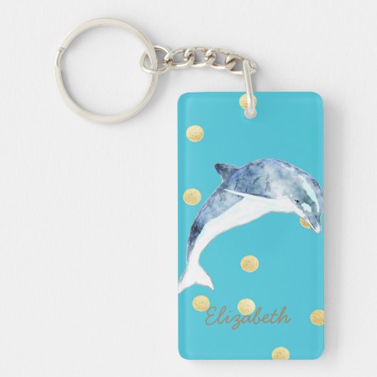 モダン,フェイク金ゴールドグリッター水玉模様，青 キーホルダー (正面)