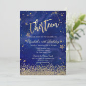 モダン フェイク ゴールド ダイヤモンド スターズ ブルー サーティーン 招待状 (スタンド正面)