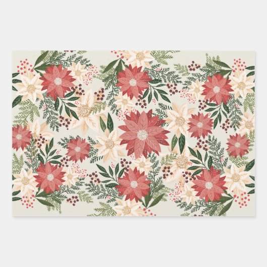 モダン&フェスティバルボタニカルポインセチア ラッピングペーパーシート (正面)