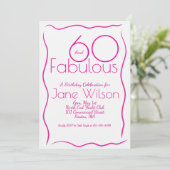 モダン フェミニン スクリプト ピンク ホワイト 60歳の誕生日 招待状 (スタンド正面)