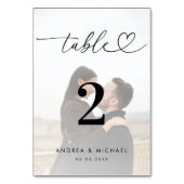 モダン フェード フォト エレガント ハート スクリプト ウェディング テーブルナンバー (正面)