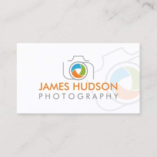 モダン フォトグラファー カメラとカラフルなシャッター 名刺 (正面)