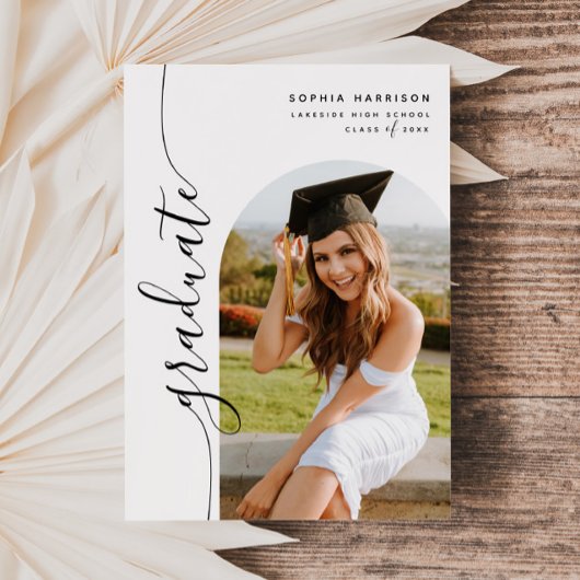 モダン フォト アーチ 縦スクリプト 卒業 招待状