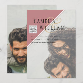 モダン フォト ウェディング インビテーション QRコード RSVP ダスティーローズ