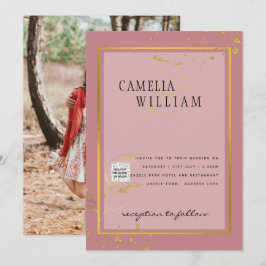 モダン フォト ウェディング インビテーション QRコード RSVP ダスティーローズ