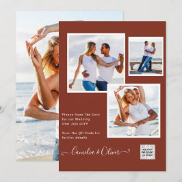 モダン フォト ウェディング インビテ QRコード RSVP シナモン 招待状