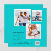 モダン フォト ウェディング インビテ QRコード RSVP ティール (正面/裏面)