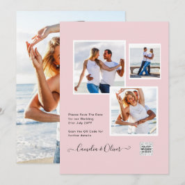 モダン フォト ウェディング インビテ QRコード RSVP ブラッシュピンク 招待状