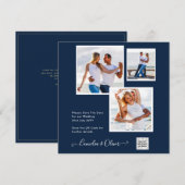 モダン フォト ウェディング インビテ QRコード RSVP ブルー 招待状 (正面/裏面)