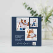 モダン フォト ウェディング インビテ QRコード RSVP ブルー 招待状 (スタンド正面)