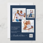 モダン フォト ウェディング インビテ QRコード RSVP ブルー 招待状 (正面)