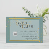 モダン フォト ウェディング インビテ QRコード RSVP 緑 (スタンド正面)