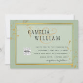 モダン フォト ウェディング インビテ QRコード RSVP 緑 (正面)