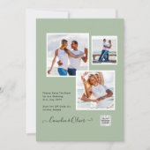 モダン フォト ウェディング インビテ QRコード RSVP 緑 招待状 (正面)