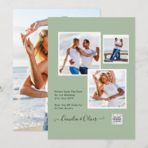 モダン フォト ウェディング インビテ QRコード RSVP 緑