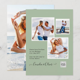 モダン フォト ウェディング インビテ QRコード RSVP 緑 招待状