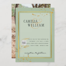 モダン フォト ウェディング インビテ QRコード RSVP 緑