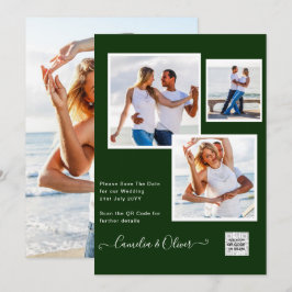 モダン フォト ウェディング インビテ QRコード RSVP 緑 招待状