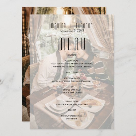 モダン フォト ウェディング レセプション メニュー (正面/裏面)