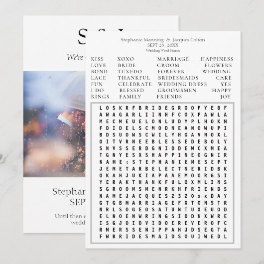 モダン フォト ウェディング ワード サーチ セーブ ザ デート - W2 招待状 (正面/裏面)