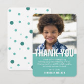 モダン フォト キッズ バースデー サンクス | ティール サンキューカード (正面/裏面)
